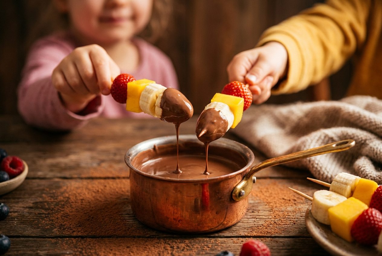 Espetadas de Fruta com Fondue de Chocolate