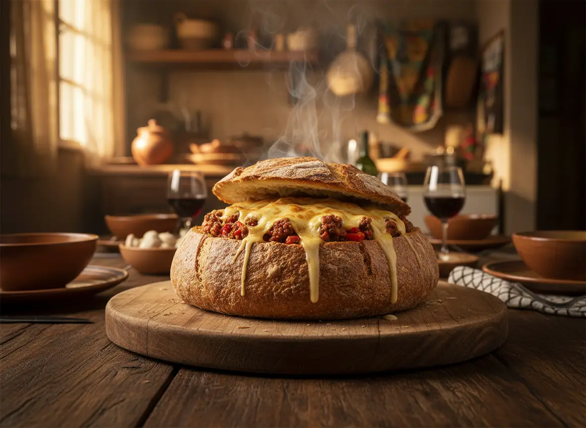 Pão Recheado de Carne Picada no Forno