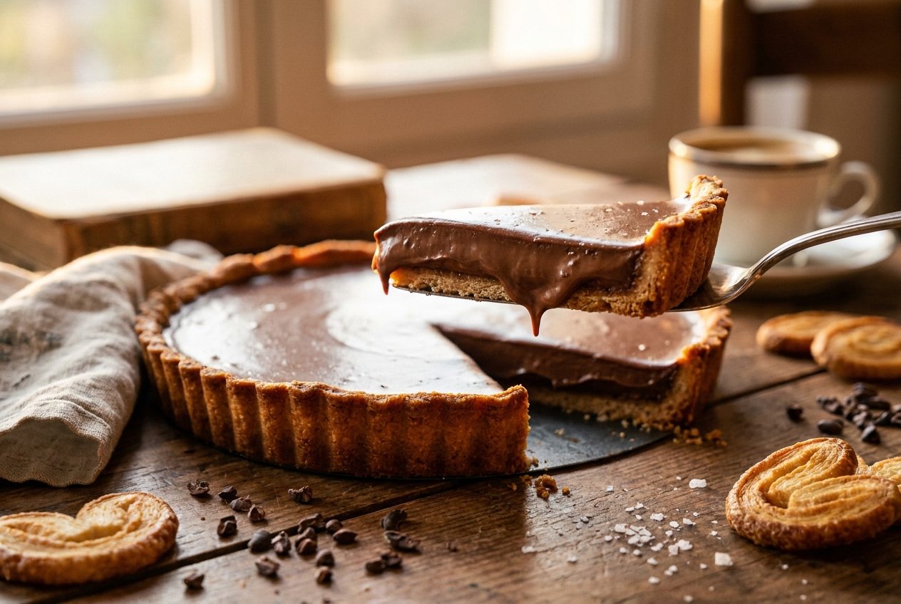 Tarte de Chocolate com Base de Palmiers